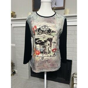 Vtg Y2K Women’s M Whimisgoth Velvet Graff Wear Graphic Art Shirt Long Sleeve USA